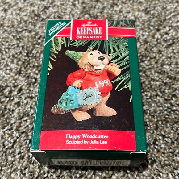 1990 vintage hallmark keepsake ornament “happy woodcutter” by Julia Lee - Picture 1 of 4